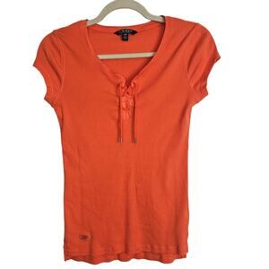 Lauren Ralph Lauren Womens Lace Up Baby Tee Ribbed Halloween Fall Size S Preppy